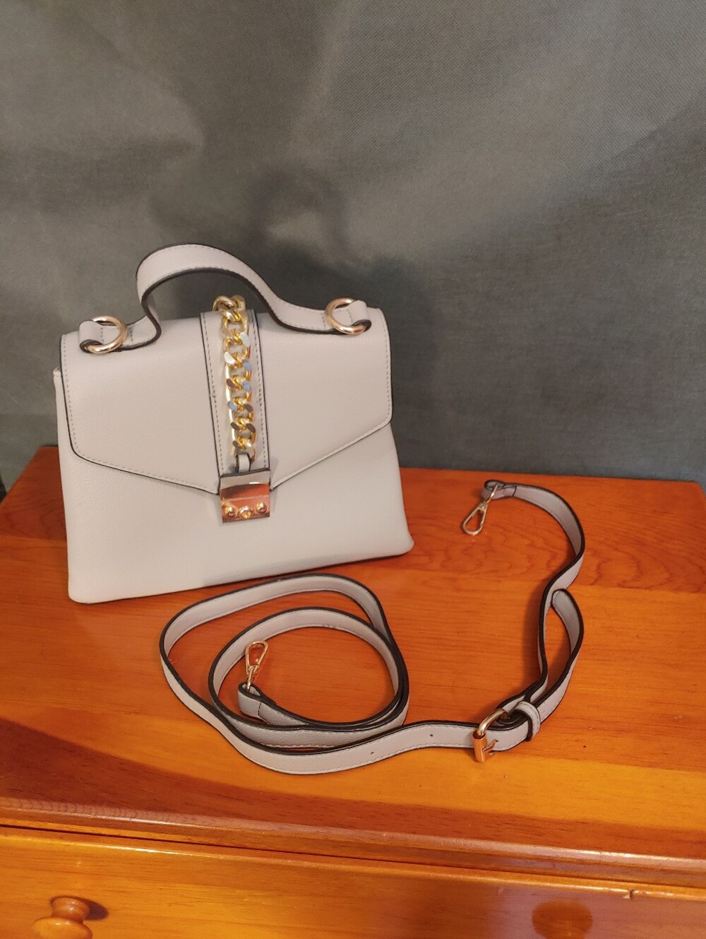 Top-Handle White Women's Satchel with Gold Chain Accent